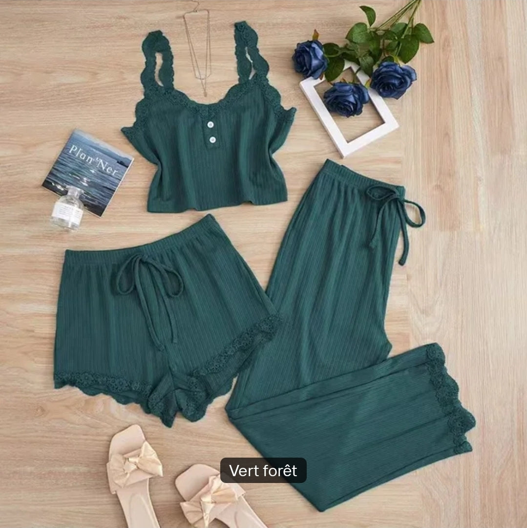 Ensemble Nuit 3 Pièces Femme — Loungewear Confort & Élégance