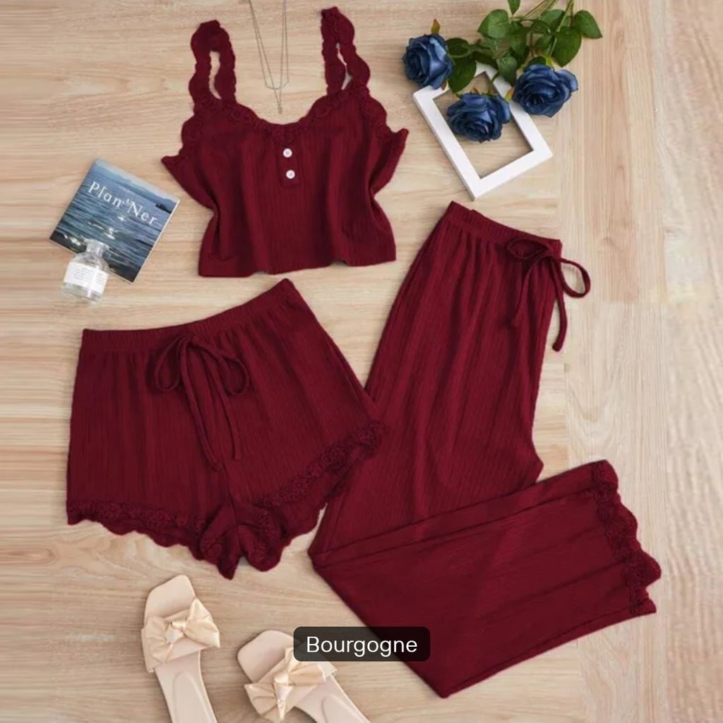 Ensemble Nuit 3 Pièces Femme — Loungewear Confort & Élégance
