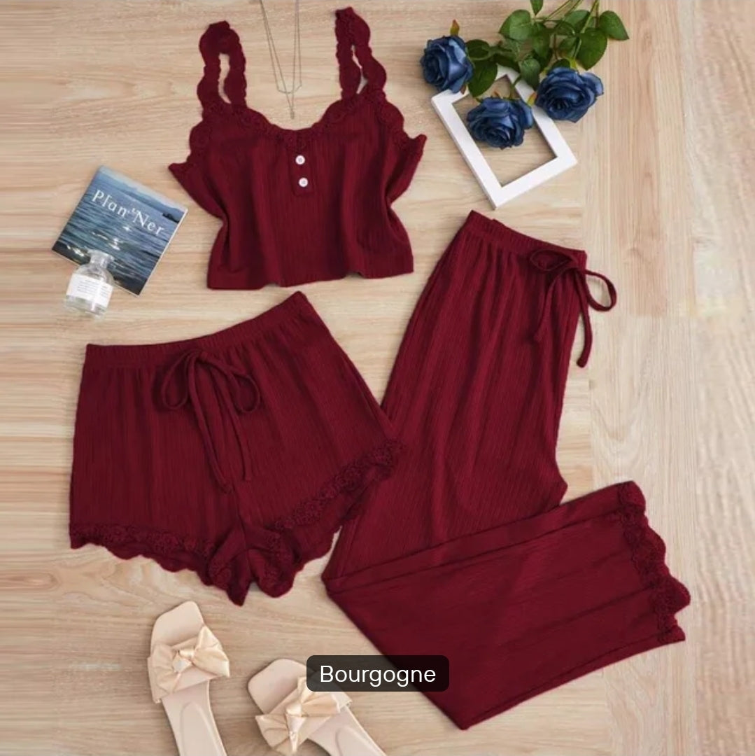 Ensemble Nuit 3 Pièces Femme — Loungewear Confort & Élégance