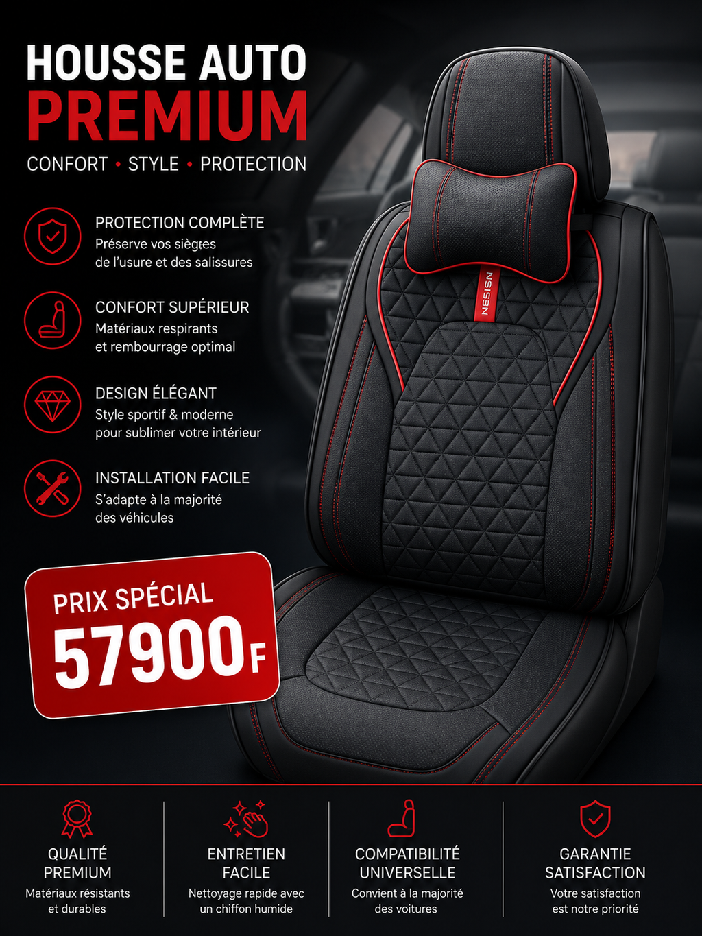 Coussin de Siège Voiture en Cuir – Confort & Style Premium