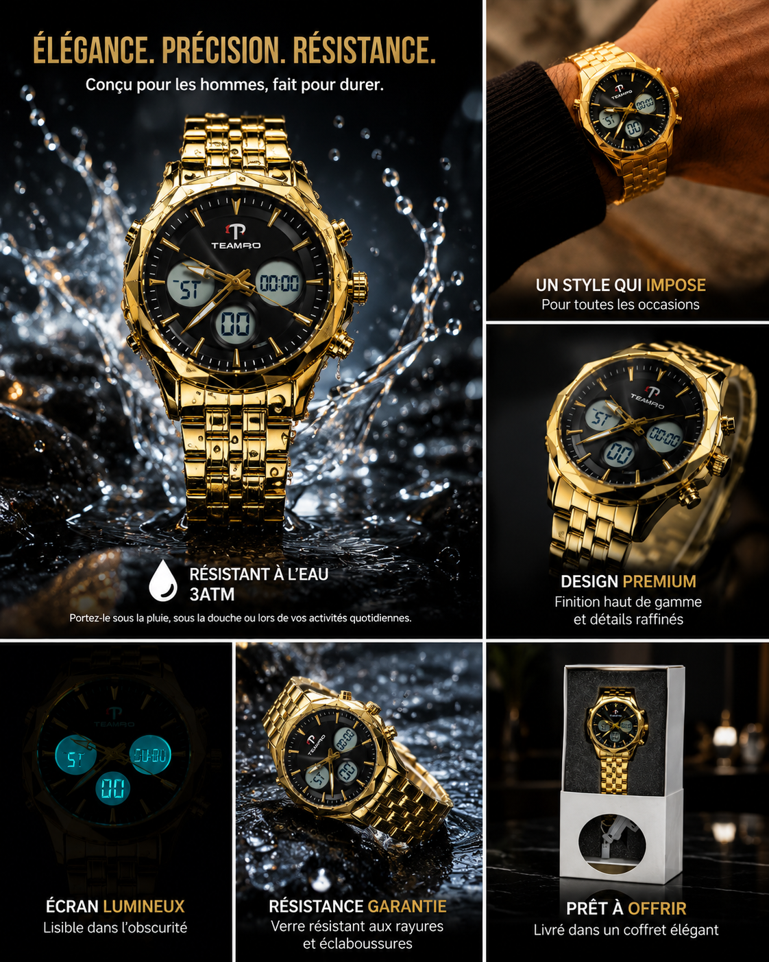 ⌚ Montre Homme Premium Gold Edition